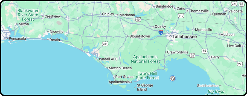 Map of 850 Area Code: Florida Panhandle and Tallahassee