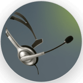 Customer service headset with microphone on gradient background.