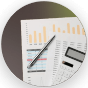 Financial reports with calculator and pen for data analysis