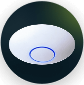 Round wireless access point device with blue light indicator