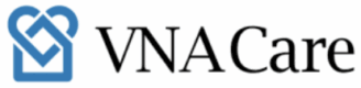 VNA Care logo with blue heart and house design on the left