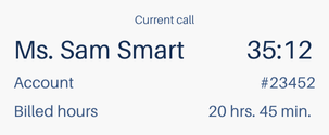 Current call details showing duration and billing information