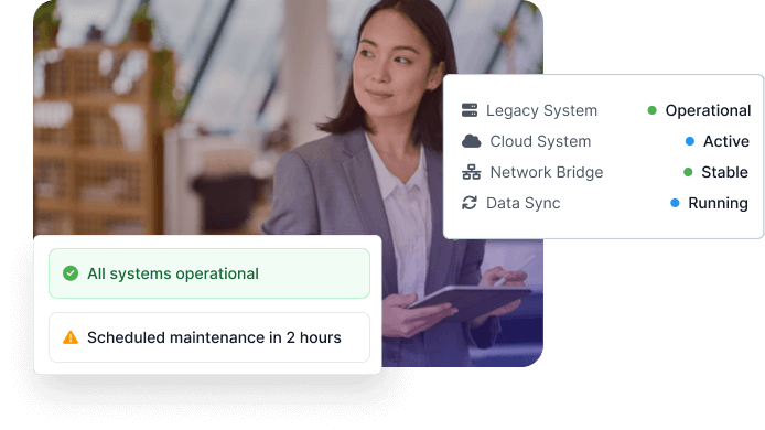 Woman monitoring operational system updates on tablet device