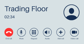 Phone call interface on trading floor with call control icons