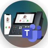 Office phone and mobile with Microsoft Teams interface displayed