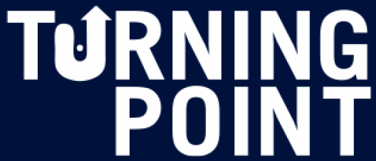 Turning Point logo with creative letter design on blue background