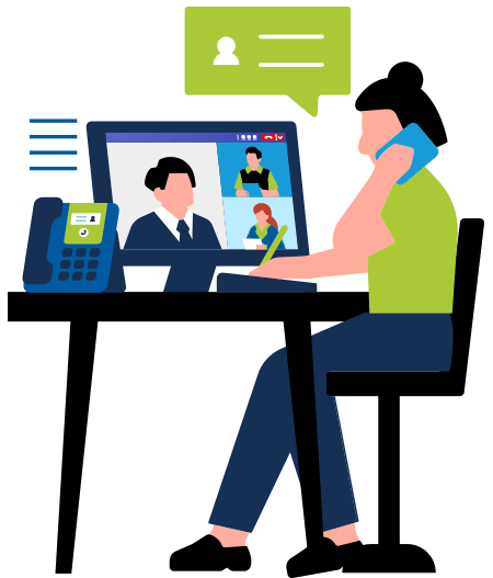 Remote work video conference call and phone communication