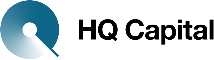 Blue and white circular logo with a black background