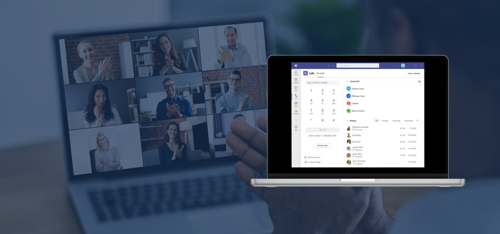 a person on their laptop collaborating with their coworkers