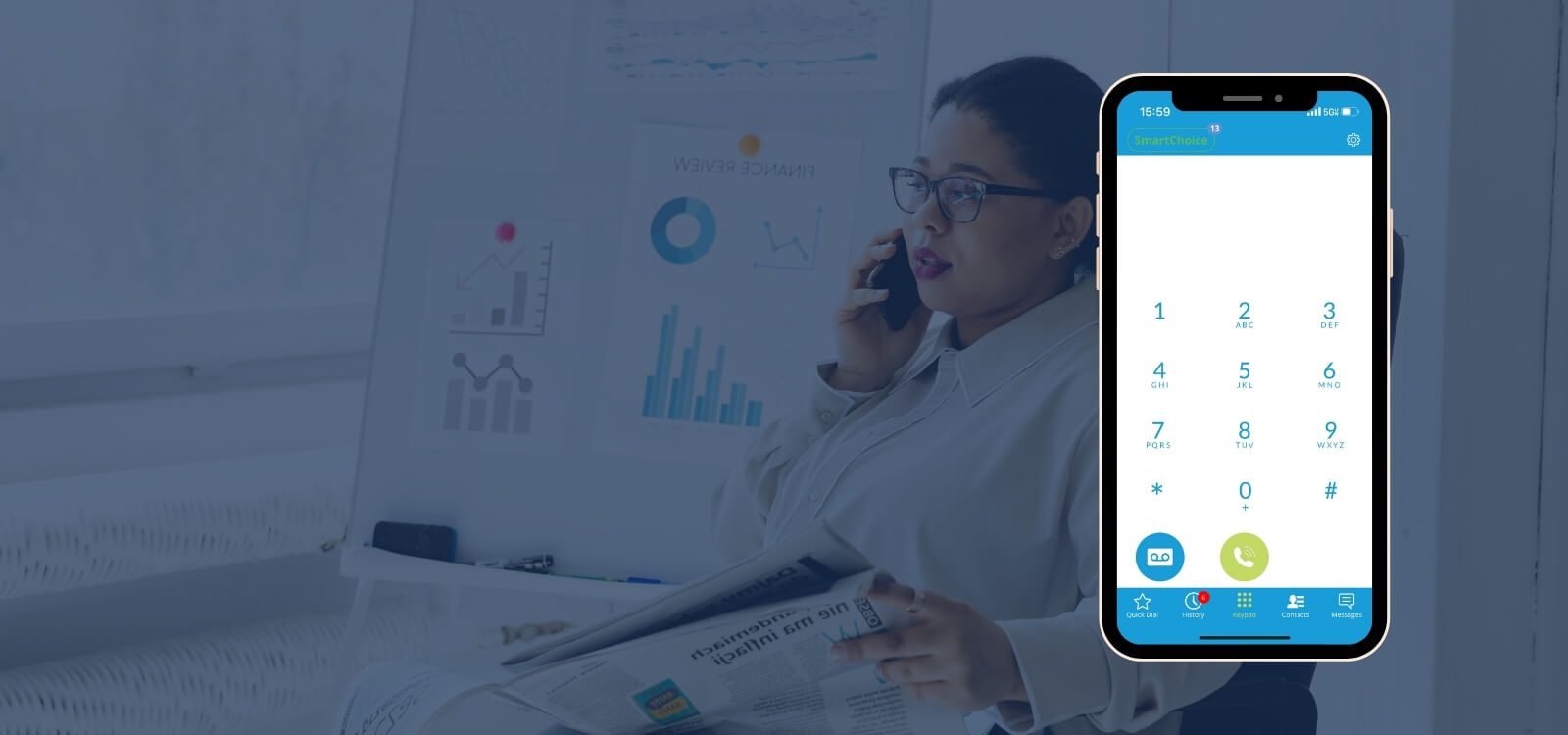 someone using the smartchoice softphone app to call another person