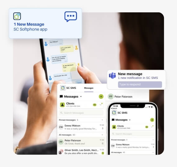 person typing an sms text message