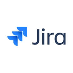 Jira logo on a white background with blue and black lettering