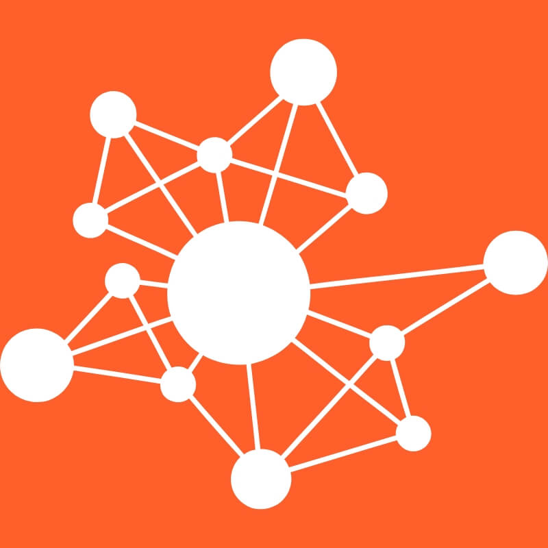 White network connection diagram on orange background