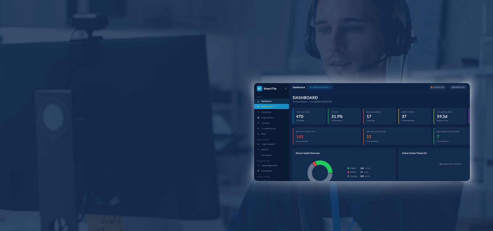 Customer service dashboard in use by support agent