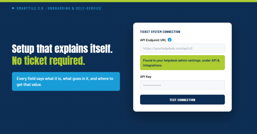 Simple self-service system setup for API integration