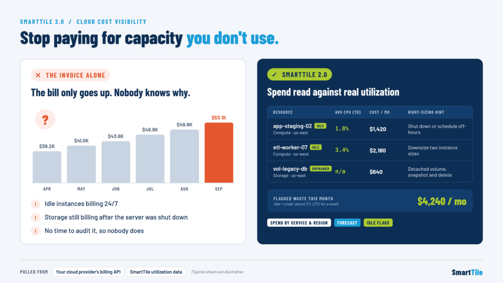 Cloud cost optimization and capacity management comparison chart
